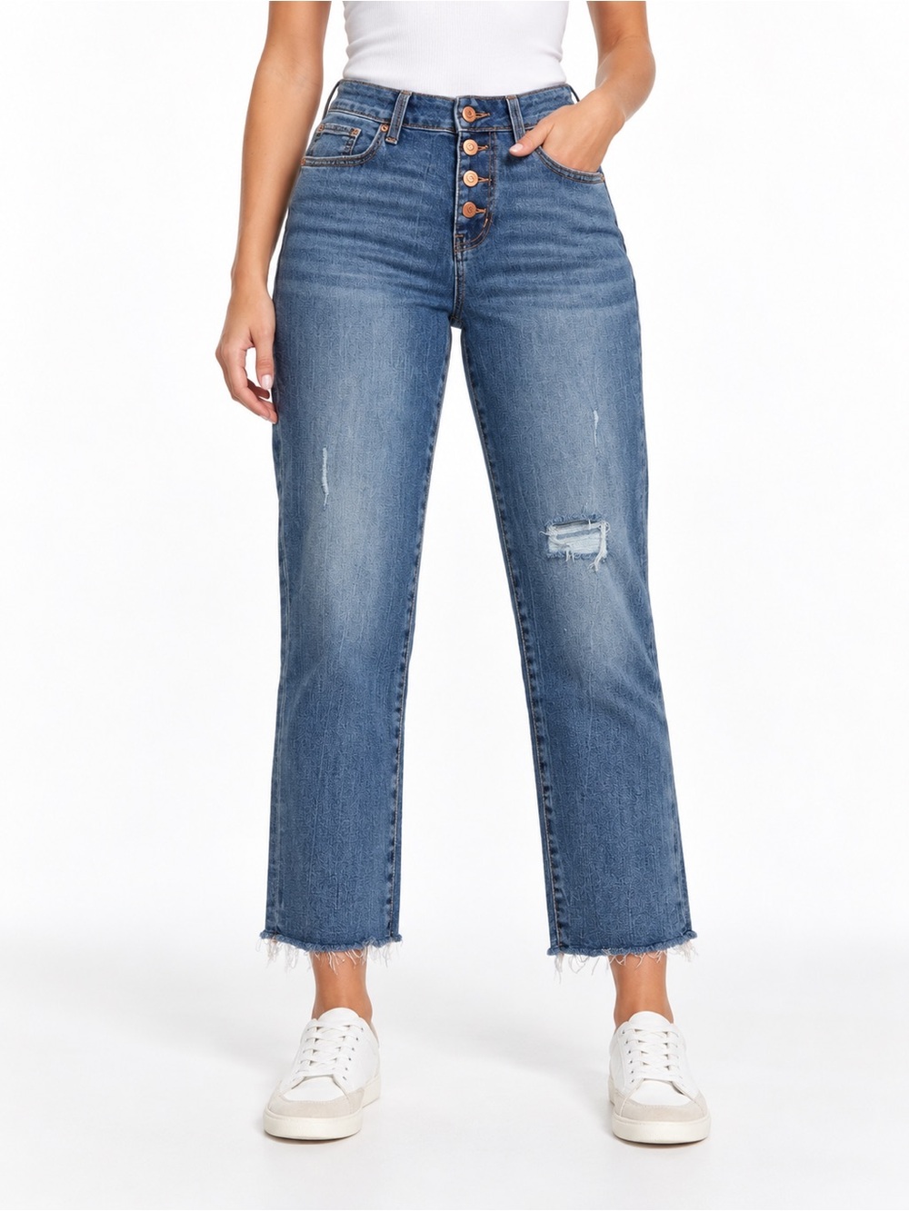 Maurices Mid Rise Distressed Cropped Jeans Button Fly Raw Hem Women’s Size 8